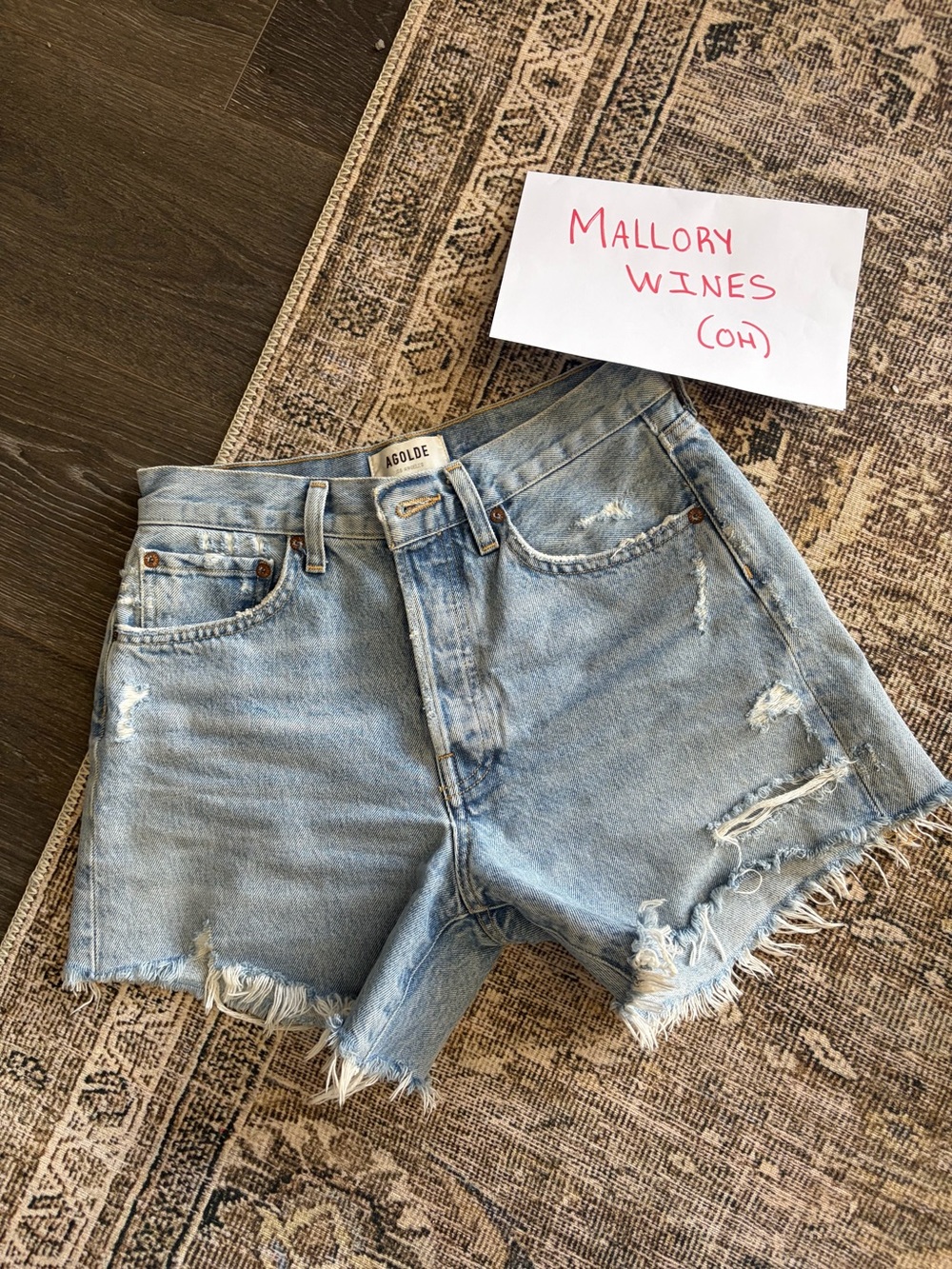 Agolde Light Blue Distressed Denim Cutoff Shorts